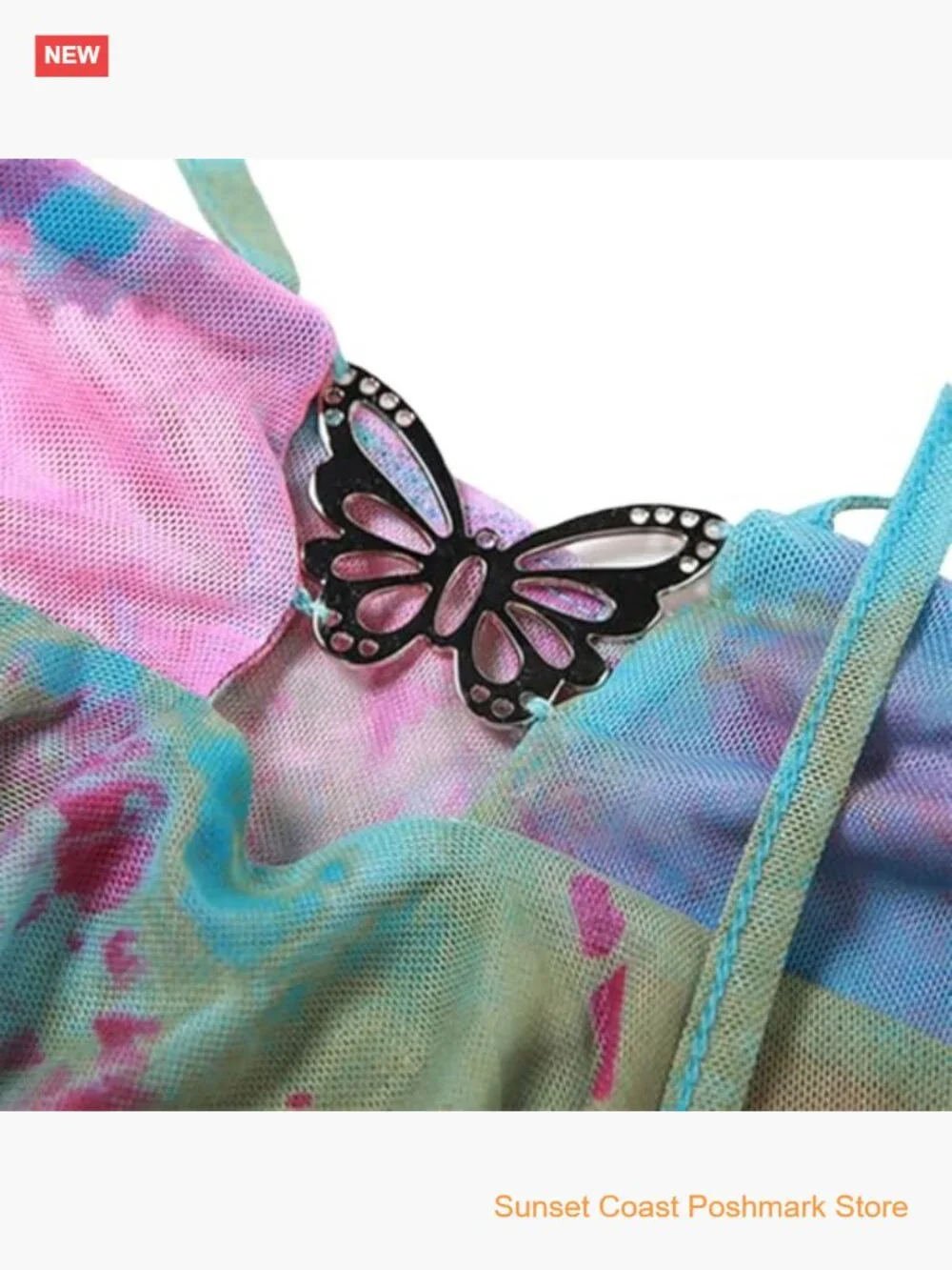 Rave 2 Piece Skirt Set Butterfly Top Mini Skirt Festival Fairycore Beach Y2K